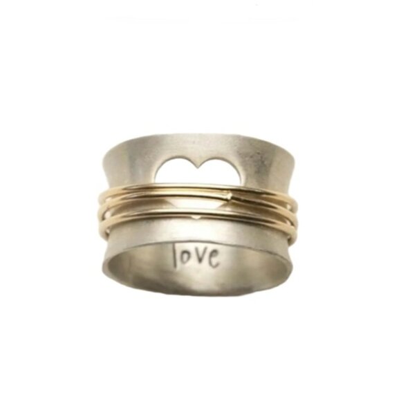 d'vine Products Jewelry - Vintage Boho Style Two Tone Love Cutout Heart Copper Wire Wrapped Band Ring